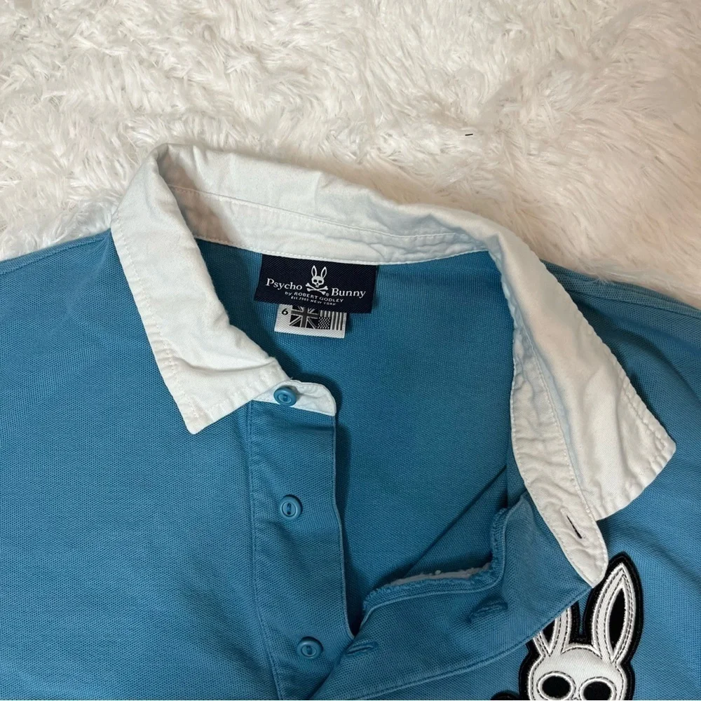 PSYCHO BUNNY Logo Patch Long-Sleeve Cotton Polo L - Picture 3 of 6